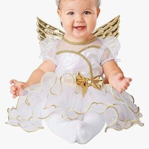 NWT guardian, angel, infant costume, gold headband white gold dress gold wings